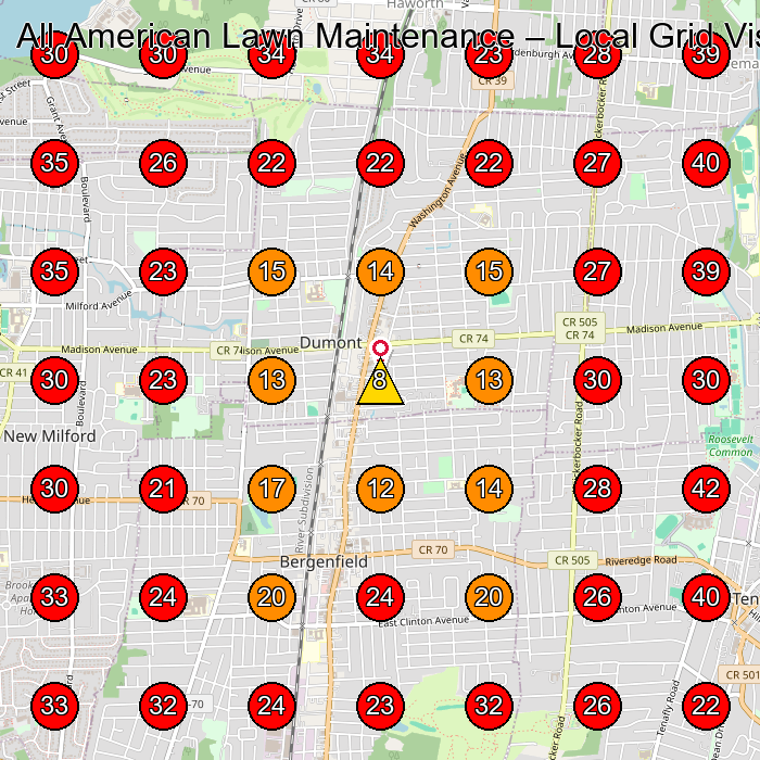 All American Lawn Maintenance GeoGrid visibility map for Lawn Care Service in Closter